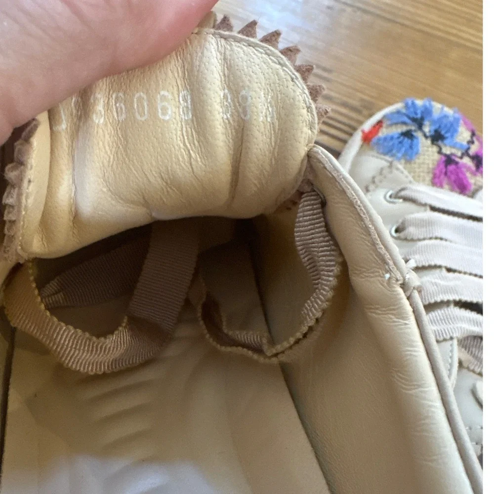 AGL Floral Embroidered Sneakers Women Beige Raffia Low Top Italy SIZE 38.5